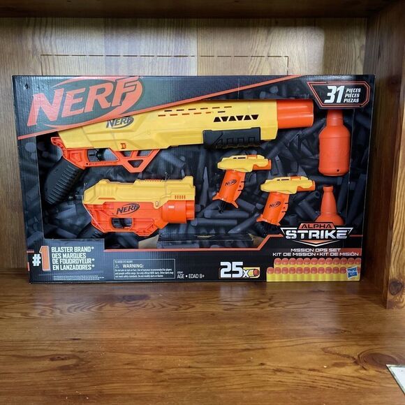 NERF ALPHA STRIKE MISSION OPS SET 4 BLASTERS 2 HALF TARETS 25 DARTS - Picture 1 of 7